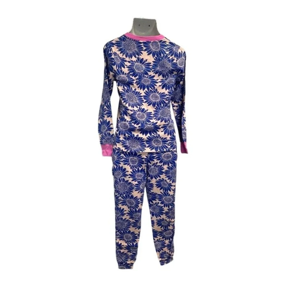 Anorak Pajama Set Womens Small Blue Pink New Sunflower Floral Print Loungewear‎